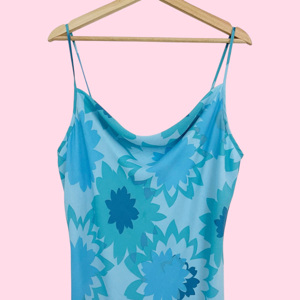 AQUA FLORAL PRINT COWL NECK MIDI DRESS (L)