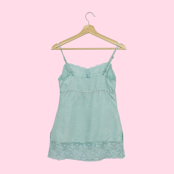 MINT GREEN FLORAL SILK TANK TOP (XS)