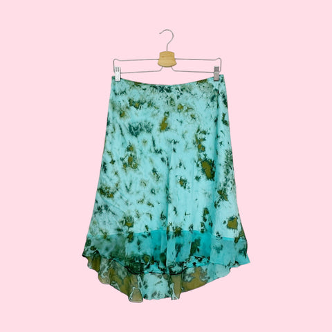 TIE DYE SILK MIDI SKIRT (L)