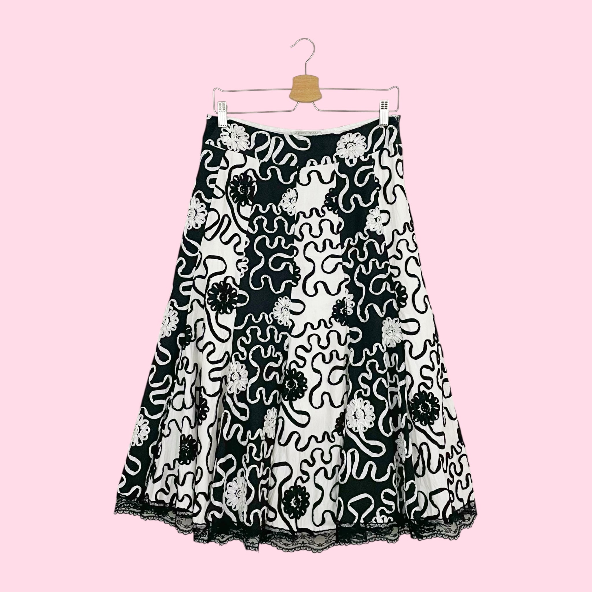 ALBERTO MAKALI BLACK + WHITE RIBBON FLORAL SKIRT (6)