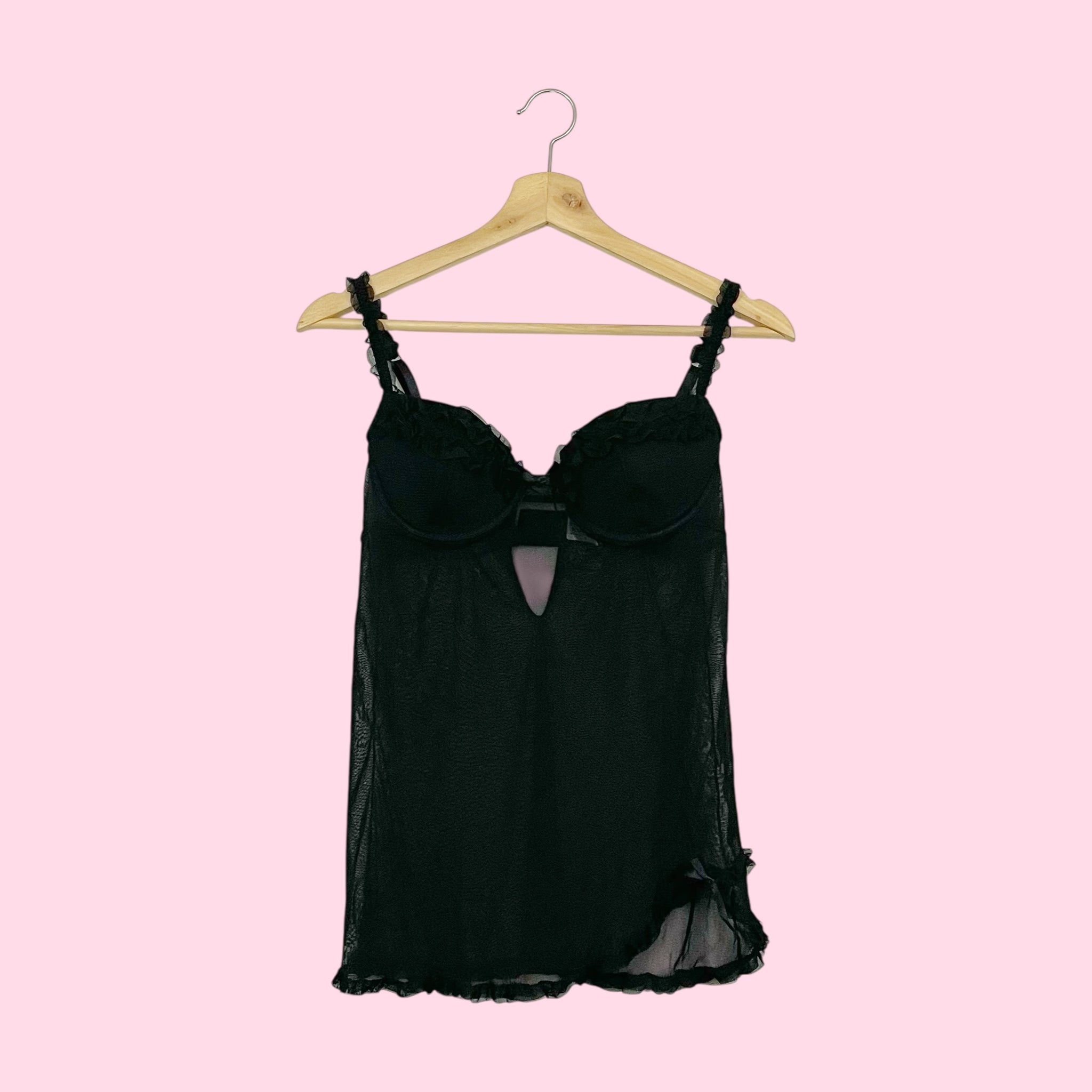 RAMPAGE BLACK RUFFLE MESH BABYDOLL (M)