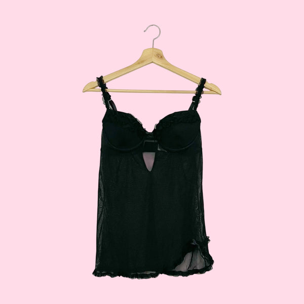 RAMPAGE BLACK RUFFLE MESH BABYDOLL (M)