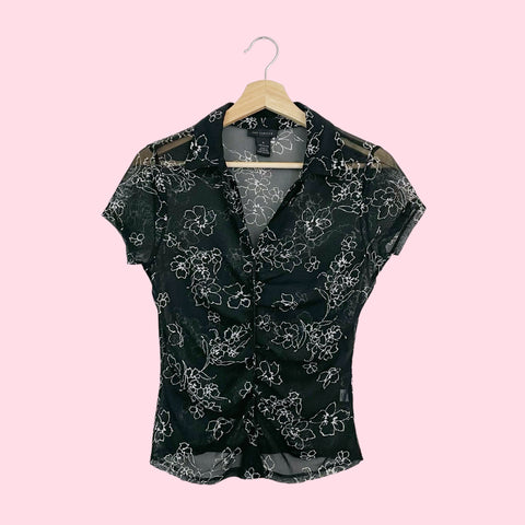 FLORAL MESH RUCHED TOP (S)