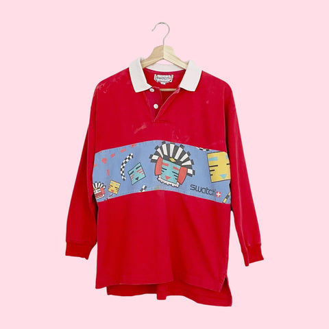 80S SWATCH PRINTED RUGBY SHIRT (M)