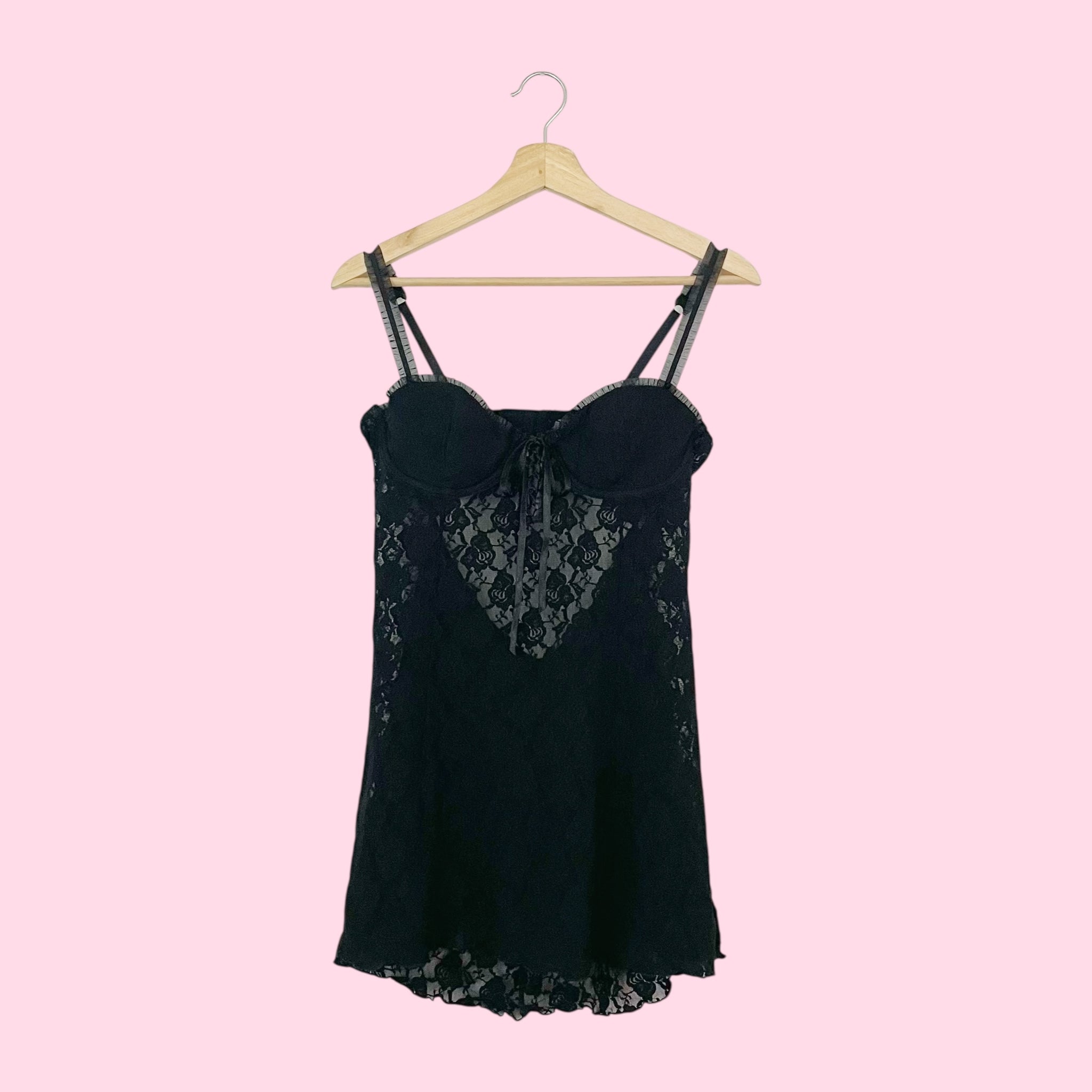 FREDERICK'S BLACK LACE BABYDOLL (M/L)