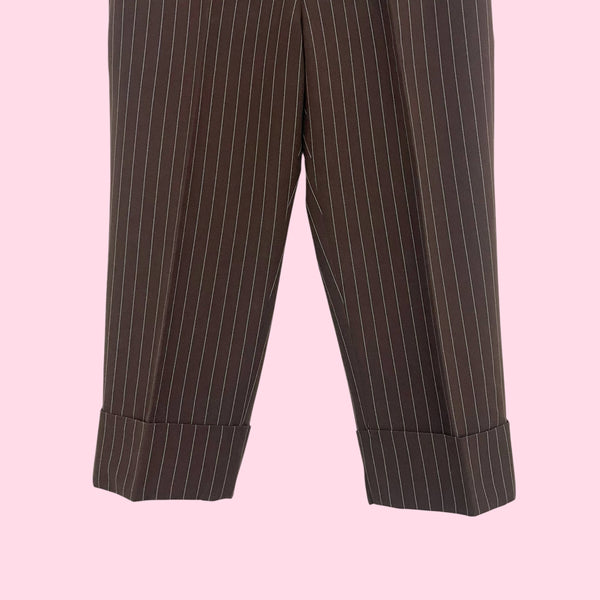 Y2K Brown Pinstripe Cuffed Capris (XS/S)
