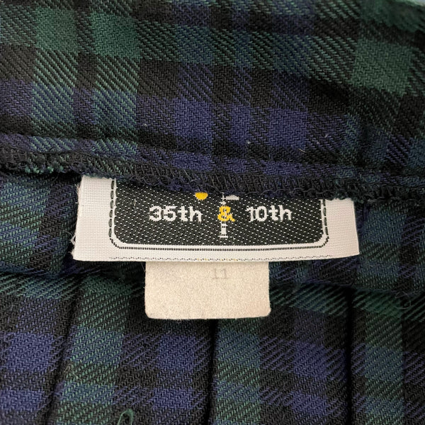 Green + Navy Plaid Pleated Knee Length Skirt (S)