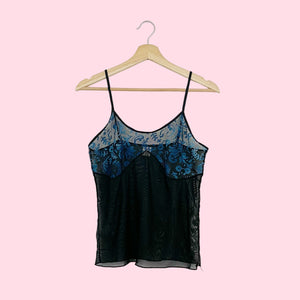 BLACK + BLUE SHEER MESH TANK (M)