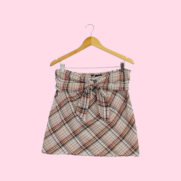 Y2K Tan Metallic Plaid Tube Top (10)