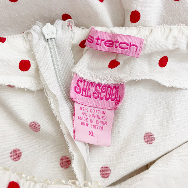 Y2K White + Red Dot Print Midi Dress (L)