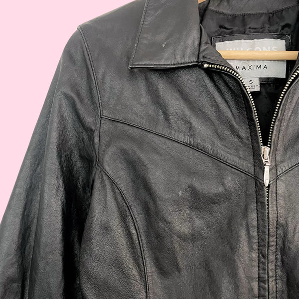 Wilson's Black Leather Zip Up Jacket (XS/S)