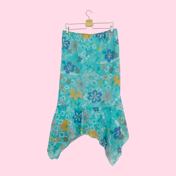AQUA FLORAL PRINT ASYMMETRICAL MIDI SKIRT (18)