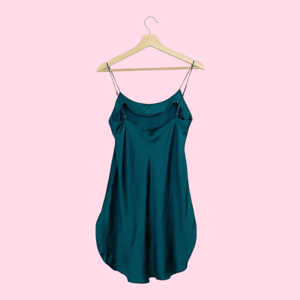 90S VICTORIA'S SECRET DARK GREEN SILK SLIP (M)