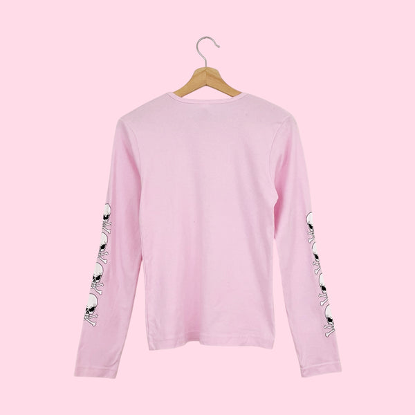 PINK SKULL LONG SLEEVE T-SHIRT (S/M)
