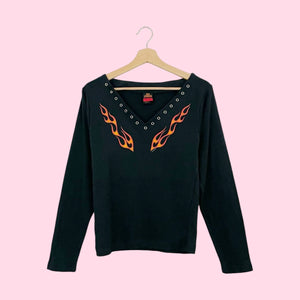 BLACK FLAME LONG SLEEVE T-SHIRT (L)