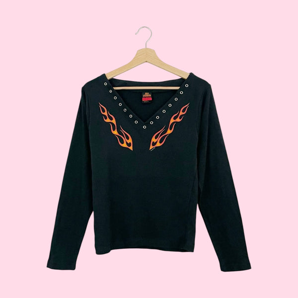 BLACK FLAME LONG SLEEVE T-SHIRT (L)
