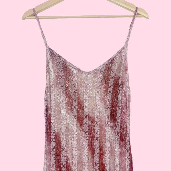 TIE DYE MESH GOLD SEQUINS MAXI DRESS (M)