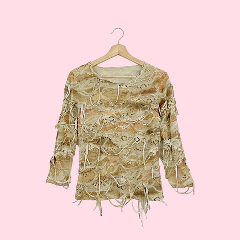 PRINTED MESH FRINGE TOP (M)