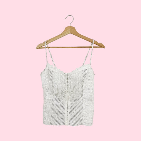 STRIPED RUFFLE EYELET TANK (S/M)