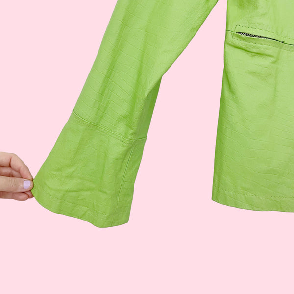 LIME GREEN LEATHER JACKET (L)