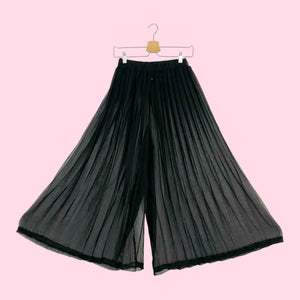 BLACK PLEATED SHEER WIDE LEG PANTS (S)