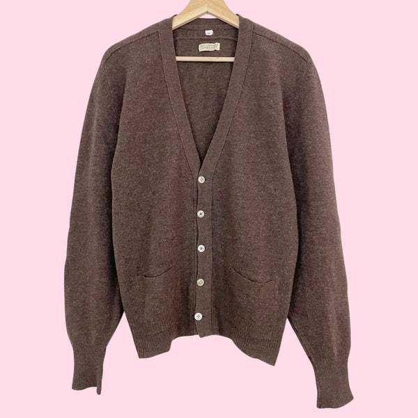 70S BROWN WOOL CARDIGAN (M)