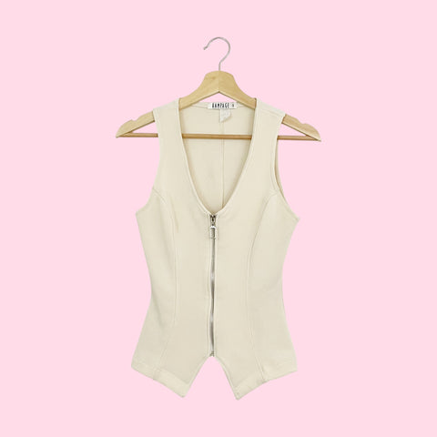 CREAM ZIP UP SLEEVELESS TOP (S)