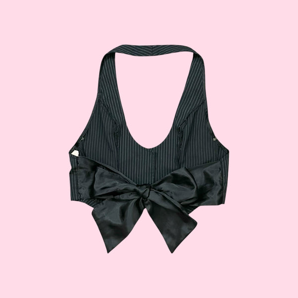 PINSTRIPE CROPPED TIE BACK VEST (S)