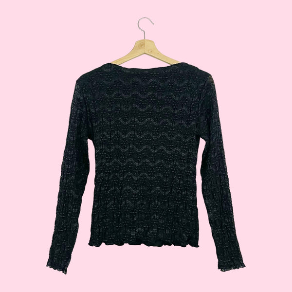 BLACK FLORAL LACE TIE FRONT BLOUSE (S)