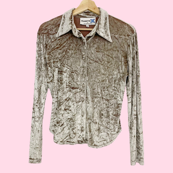 LIGHT BROWN SILK VELVET BLOUSE (M)