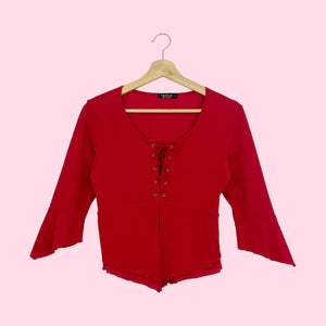 RED MESH LACE UP TOP (M)