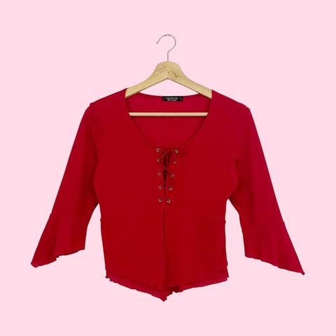 RED MESH LACE UP TOP (M)