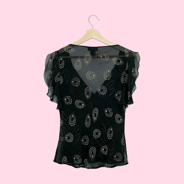 PRINTED SHEER SILK BLOUSE (S)