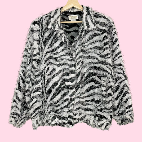 FUZZY ZEBRA BOMBER JACKET (O/S)