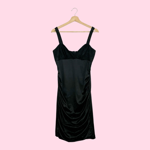 BETSEY JOHNSON EVENING BLACK RUCHED MIDI DRESS (6)