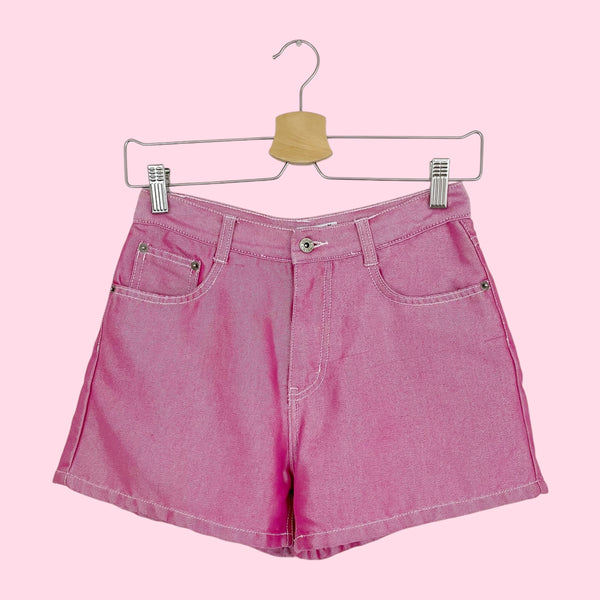 METALLIC PINK DENIM SHORTS (26")