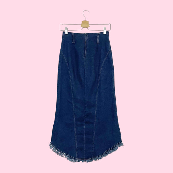 DARK STRETCH DENIM MAXI SKIRT (S)