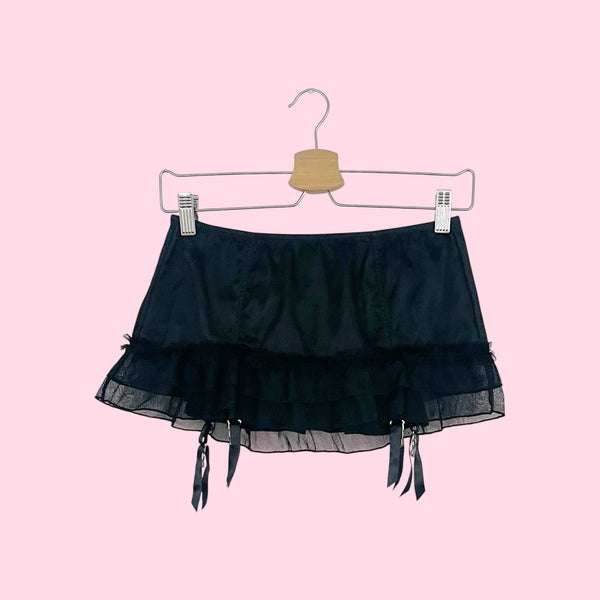 VICTORIA'S SECRET BLACK RUFFLE GARTER SKIRT (XS/S)