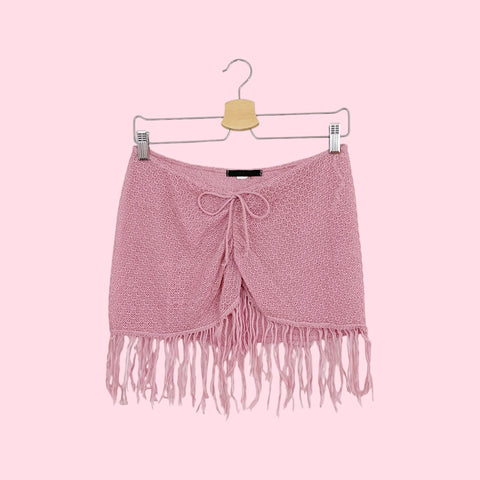 PINK KNIT CINCHED COVER UP SKIRT (S)