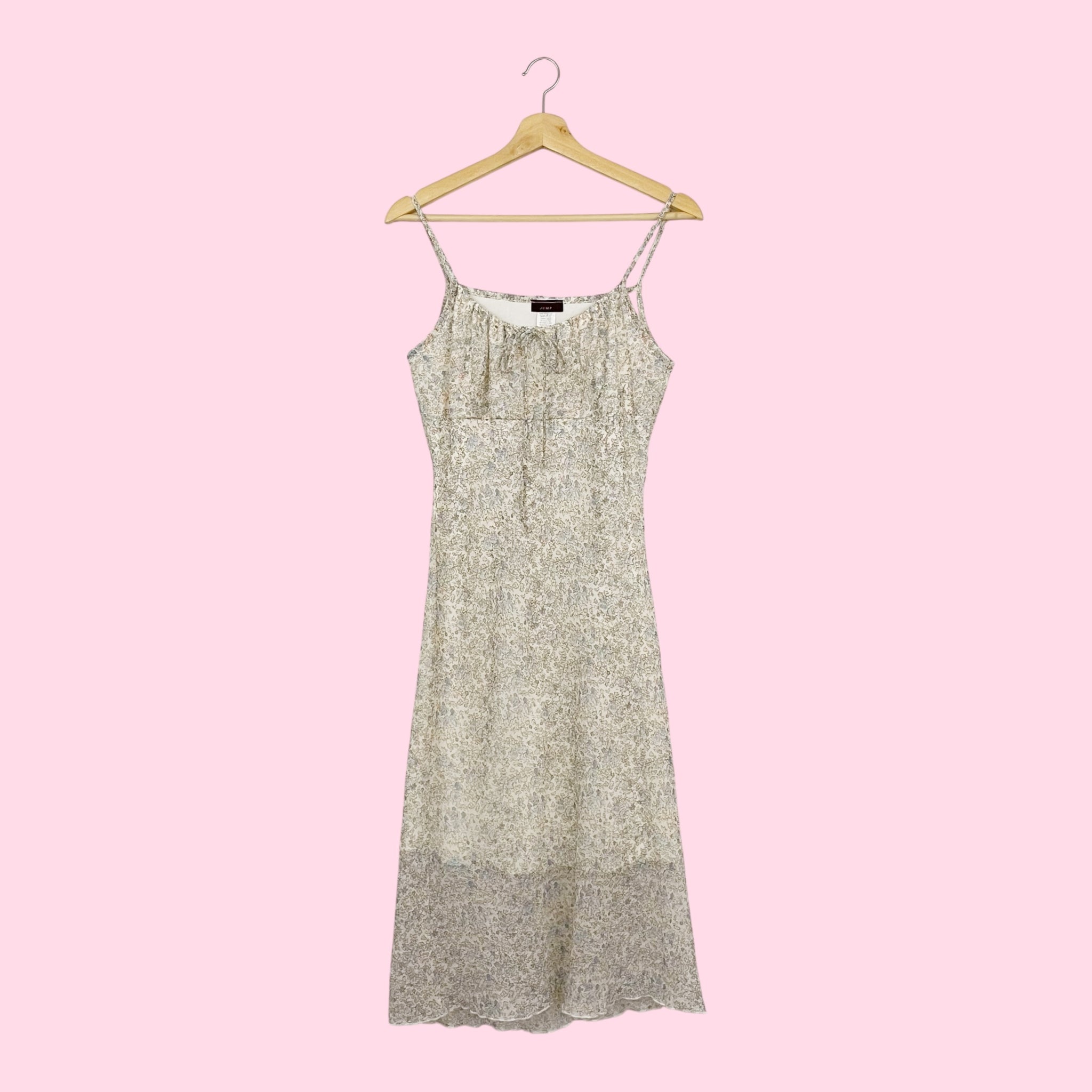 CREAM + BLUE FLORAL MILKMAID MIDI DRESS (M)