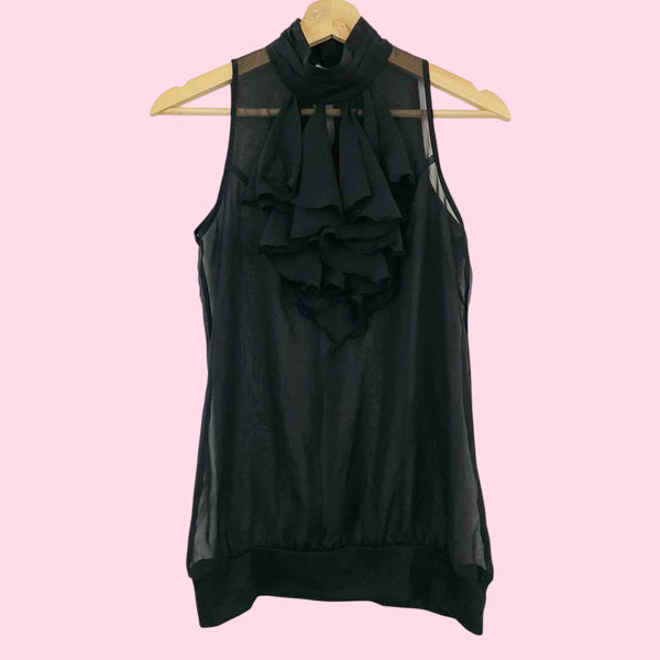 Y2K Black Sheer Ruffle Tunic (S)