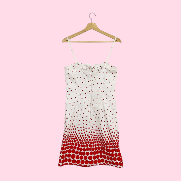 Y2K White + Red Dot Print Midi Dress (L)