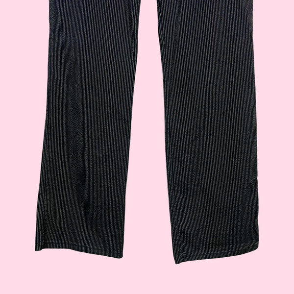 BLACK PINSTRIPE STRETCH OFFICE SIREN PANTS (M)