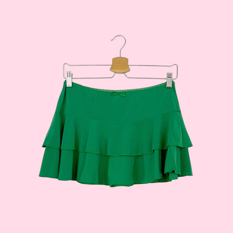 GREEN LOW RISE RUFFLE MINI SKIRT (M)