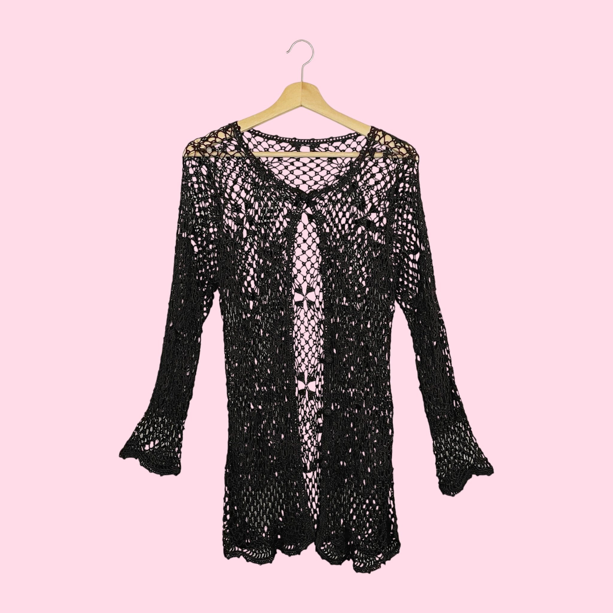 BROWN CROCHET LONG CARDIGAN (M)