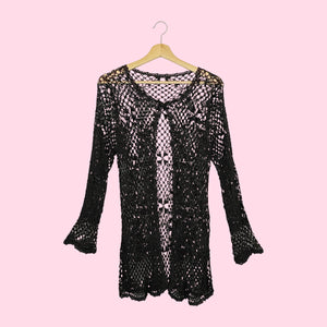 BROWN CROCHET LONG CARDIGAN (M)