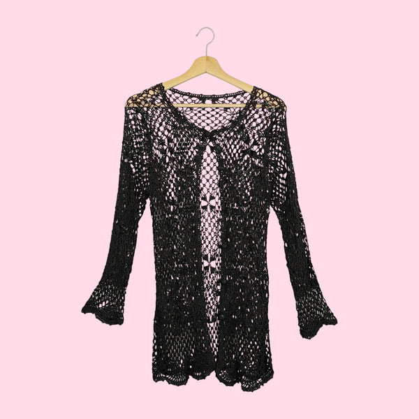 BROWN CROCHET LONG CARDIGAN (M)