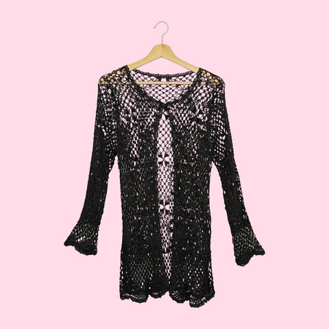 BROWN CROCHET LONG CARDIGAN (M)