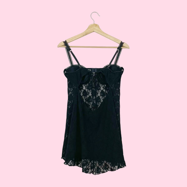 FREDERICK'S BLACK LACE BABYDOLL (M/L)