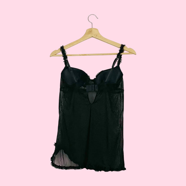 RAMPAGE BLACK RUFFLE MESH BABYDOLL (M)